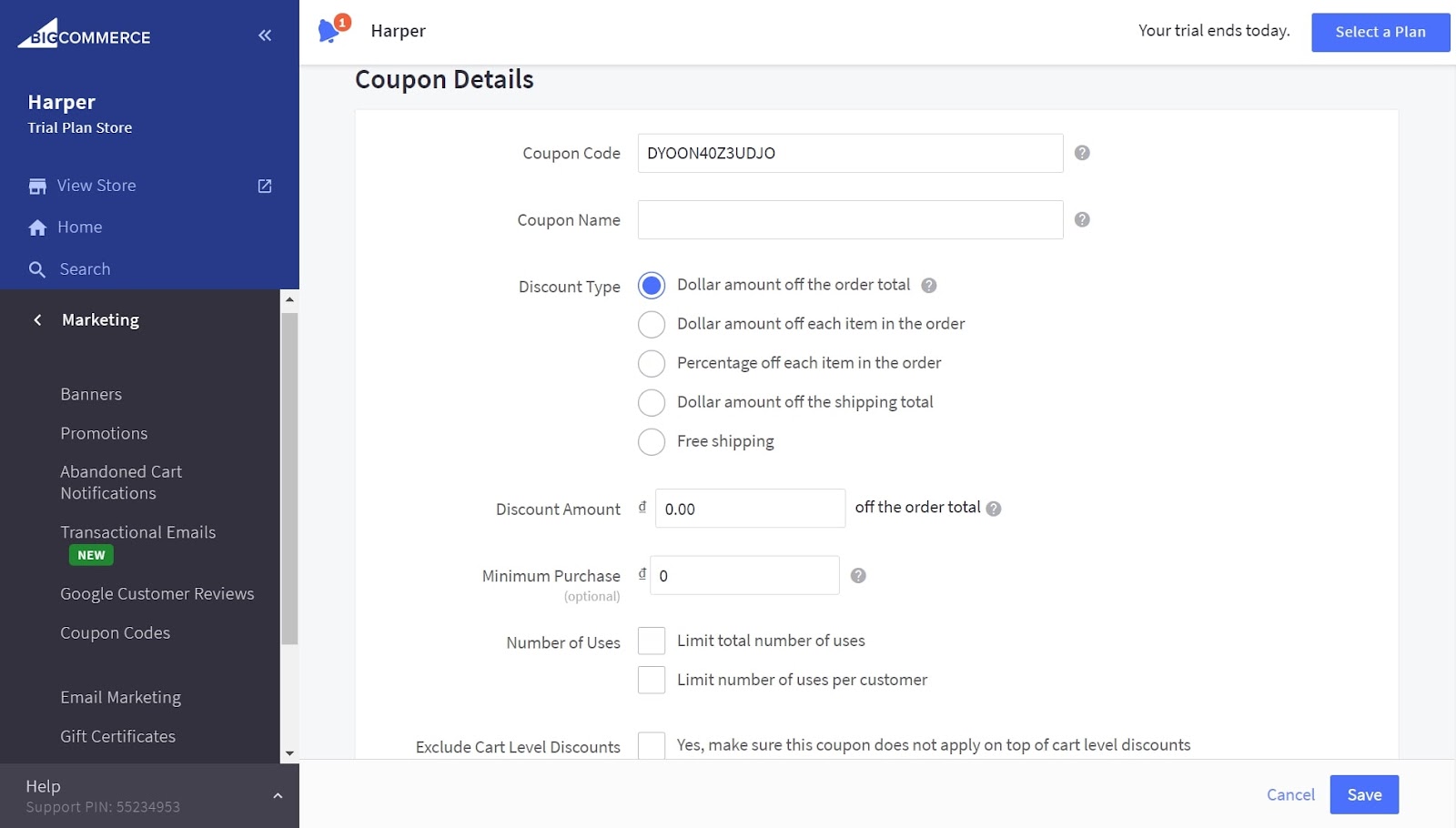 Type the coupon code details